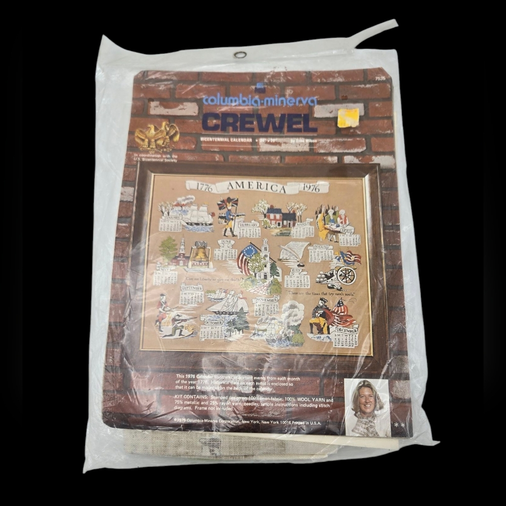 NWT Vintage Columbia-Minerva Crewel Kit USA Bicentennial Calendar 1776-1976
